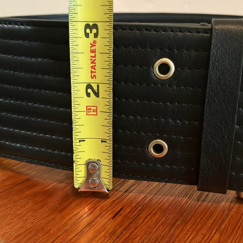 All Saints Black Quilted Wide Leather Belt with Gold Buckle - Picture 7 of 7